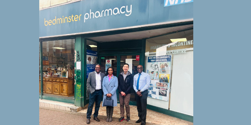 People stood in front of the Bedminster Pharmacy