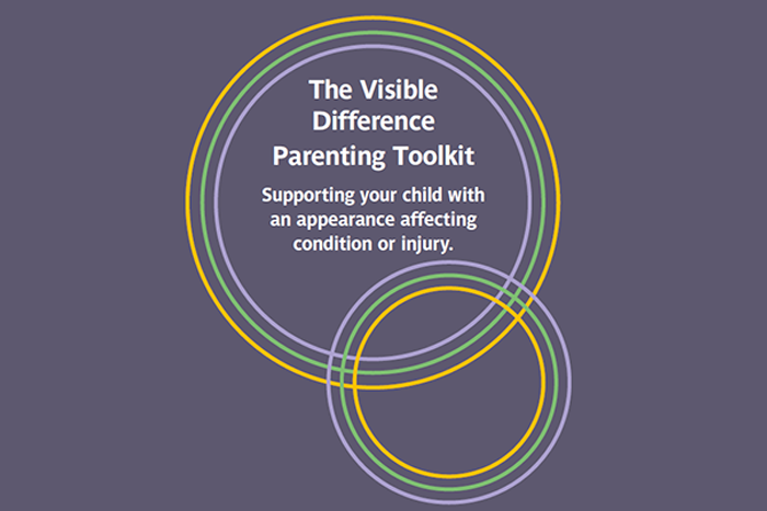 Cover image for the Visible Difference Parenting Toolkit. It features overlapping yellow, green, and purple circles on a dark purple background, with white text reading: “The Visible Difference Parenting Toolkit – Supporting your child with an appearance affecting condition or injury.”
