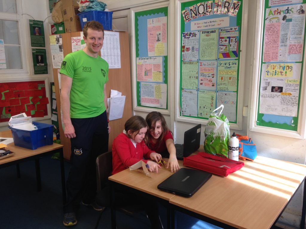 Martin Garrad with Luckwell primary school children